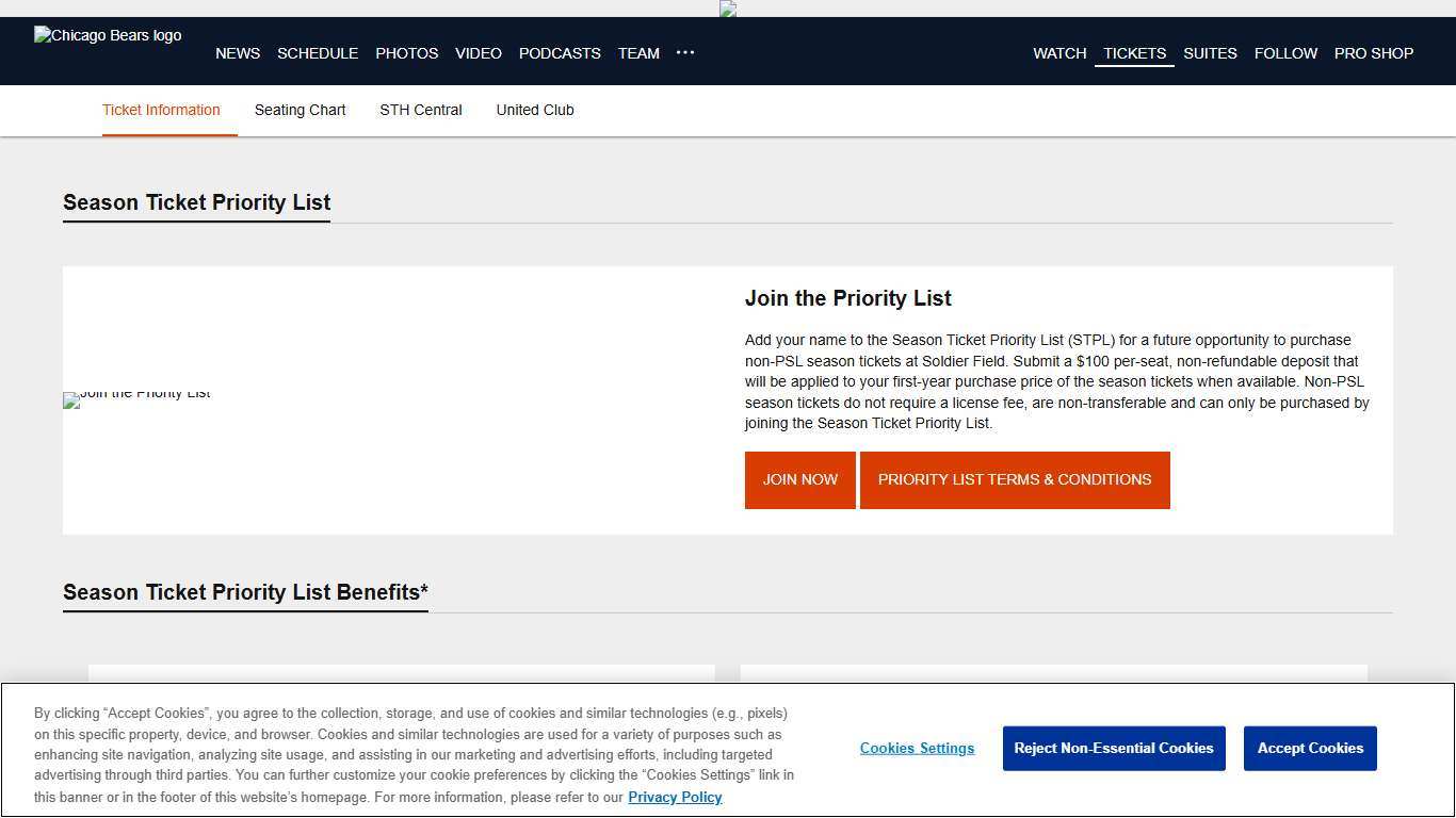 Season Ticket Priority List Chicago Bears Official Website